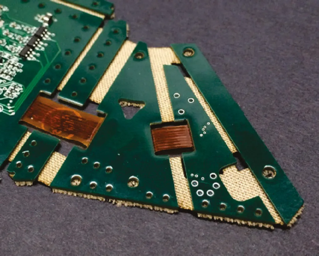 Close-up view of flex circuit embedded in PUFFER robotic PCB for extreme environments